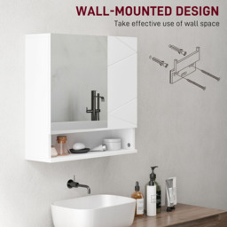 Kleankin 2 Door White Wall Mounted Mirror Bathroom Storage Cupboard - Size: 55.0 cm x 17.0 cm x 55.0 cmcm - Wilko - thumbnail 6