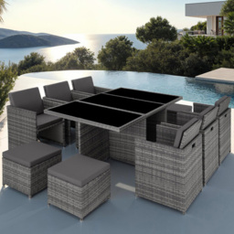 tectake New York 10 Seater Garden Dining Table Set Grey - Wilko