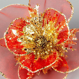 Shatchi Red and Gold Glitter Net Poinsettia Artificial Flower 6 Pack - Size: 6 x 7 x 5cm - Wilko - thumbnail 4