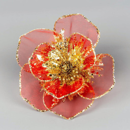 Shatchi Red and Gold Glitter Net Poinsettia Artificial Flower 6 Pack - Size: 6 x 7 x 5cm - Wilko - thumbnail 3