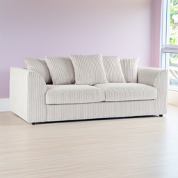 Portland Luxor 3 Seater Cream Jumbo Cord Sofa with Scatter Back - Wilko