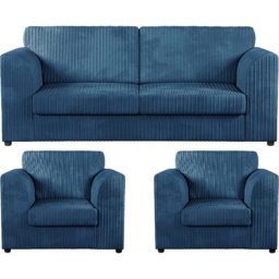Luxor 5 Seater Marine Blue Jumbo Cord Full Back Sofa Suite - Wilko - thumbnail 3