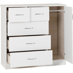 Seconique Nevada 5 Drawer Gloss White Low Wardrobe - Size: Single Door, 5 Drawer - Wilko - thumbnail 4