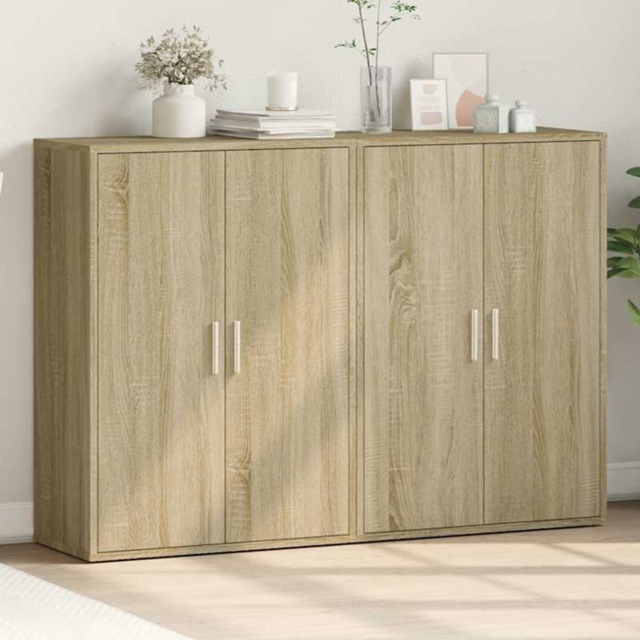 vidaXL 2 Door Sonoma Oak Sideboard Set of 2 - Size: 84 x 31 x 60cm - Brown - Wilko - image 1