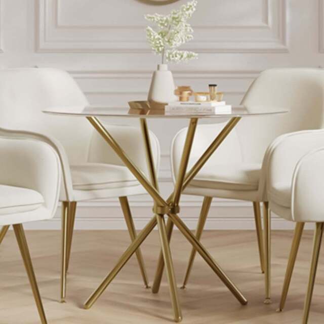 Casa Clear Top Gold Legs Dining Table - Size: 4 Seater - LPD Home - Wilko - image 1