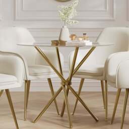 Casa Clear Top Gold Legs Dining Table - Size: 4 Seater - LPD Home - Wilko - thumbnail 1