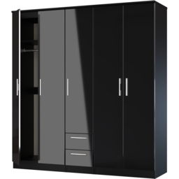Crowndale Knightsbridge 5 Door 2 Drawer Black Gloss and Black Tall Wardrobe Ready Assembled - Black Gloss & Black - Wilko - thumbnail 7