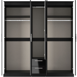 Crowndale Knightsbridge 5 Door 2 Drawer Black Gloss and Black Tall Wardrobe Ready Assembled - Black Gloss & Black - Wilko - thumbnail 5