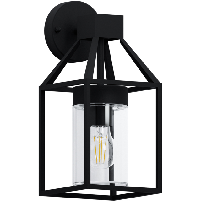 EGLO Trecate Metal Black Modern Lantern Style Clear Outdoor Wall Light - Size: 16 x 16 x 35.5cm - Wilko