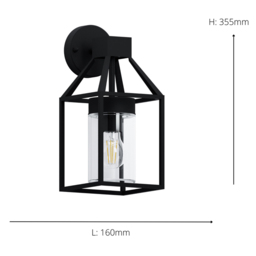 EGLO Trecate Metal Black Modern Lantern Style Clear Outdoor Wall Light - Size: 16 x 16 x 35.5cm - Wilko - thumbnail 5