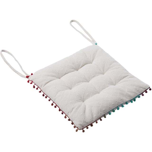 Living and Home White Square Dining Chair Cushion with Pom Poms 40 x 40cm - Size: 6 x 40 x 40cm - Wilko - image 1