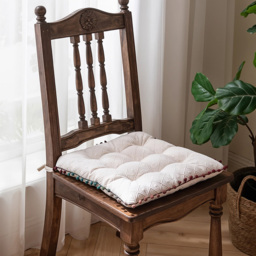 Living and Home White Square Dining Chair Cushion with Pom Poms 40 x 40cm - Size: 6 x 40 x 40cm - Wilko - thumbnail 3