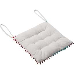 Living and Home White Square Dining Chair Cushion with Pom Poms 40 x 40cm - Size: 6 x 40 x 40cm - Wilko
