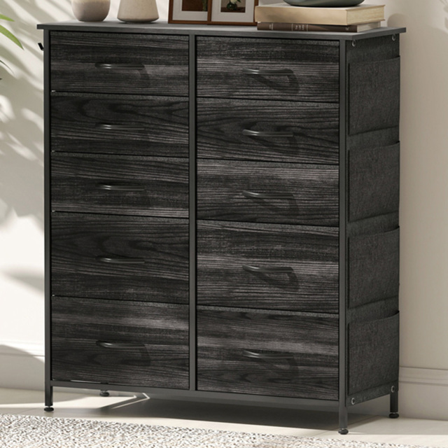 HOMCOM 10 Drawer 4 Side Pockets 2 Hooks Black Fabric Chest of Drawers - Wilko - image 1