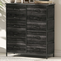 HOMCOM 10 Drawer 4 Side Pockets 2 Hooks Black Fabric Chest of Drawers - Wilko