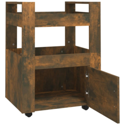 vidaXL Single Door 2 Shelf Smoked Oak Kitchen Trolley - Size: 80 x 60 x 45cm - Brown - Wilko - thumbnail 4