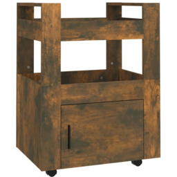 vidaXL Single Door 2 Shelf Smoked Oak Kitchen Trolley - Size: 80 x 60 x 45cm - Brown - Wilko - thumbnail 3