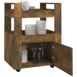 vidaXL Single Door 2 Shelf Smoked Oak Kitchen Trolley - Size: 80 x 60 x 45cm - Brown - Wilko - thumbnail 5
