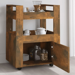 vidaXL Single Door 2 Shelf Smoked Oak Kitchen Trolley - Size: 80 x 60 x 45cm - Brown - Wilko