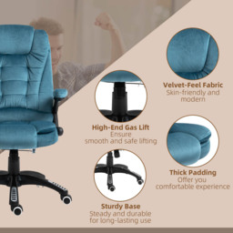 Portland Blue Velvet Swivel Massage Recliner Office Chair - Size: 67 x 74 x 116cm - Wilko - thumbnail 7