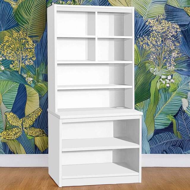 R White Cabinets 8 Shelf White Desk Height Bookcase with Hutch - Size: 182.8 x 85 x 54cm - Wilko - image 1