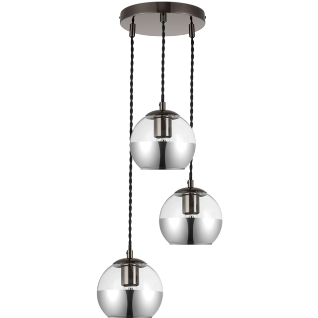 Cosylyte Marlo Matt Black Base 3 Light Smoky Glass Cluster Pendant Light - Size: 36 x 34 x 22cm - Wilko - image 1