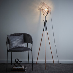 Kliving Fulton Copper and Black Industrial Metal Cage Tripod Floor Lamp - Size: 145 x 40 x 40cm - Wilko - thumbnail 4