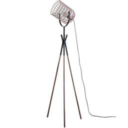 Kliving Fulton Copper and Black Industrial Metal Cage Tripod Floor Lamp - Size: 145 x 40 x 40cm - Wilko - thumbnail 1