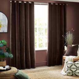 Yard Brown Heavy Chenille Velvet Eyelet Curtain 229 x 137cm - Size: W 137 x D 229cm - Yard Living - Wilko