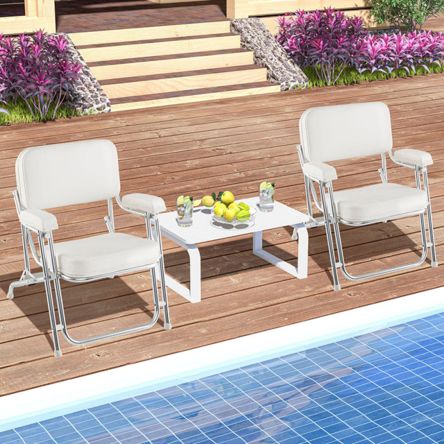 Costway White Foldable Upholstered Aluminium Deck Chair - Size: 87 x 73 x 31cm - Wilko - image 1