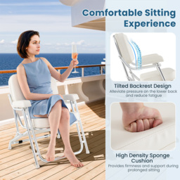 Costway White Foldable Upholstered Aluminium Deck Chair - Size: 87 x 73 x 31cm - Wilko - thumbnail 6
