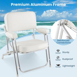Costway White Foldable Upholstered Aluminium Deck Chair - Size: 87 x 73 x 31cm - Wilko - thumbnail 5