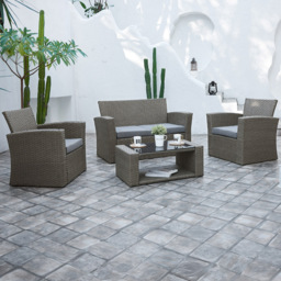 Home Detail Vegas 4 Seater Black and Cream Rattan Sofa Set - Wilko - thumbnail 1