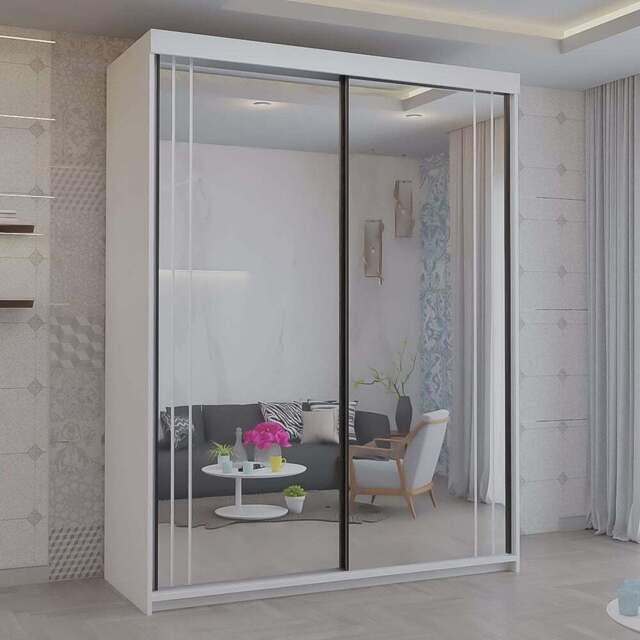 Sliding Wardrobes 4U 2 Sliding Door White Modern Full Length Mirrored Wardrobe 150cm - Size: 2 Door - Wilko - image 1
