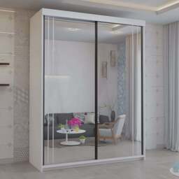 Sliding Wardrobes 4U 2 Sliding Door White Modern Full Length Mirrored Wardrobe 150cm - Size: 2 Door - Wilko - thumbnail 1