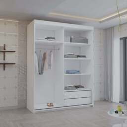Sliding Wardrobes 4U 2 Sliding Door White Modern Full Length Mirrored Wardrobe 150cm - Size: 2 Door - Wilko - thumbnail 5
