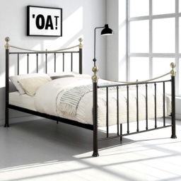 OAT Home Hampstead Small Double Black and Brass Metal Bed - Wilko