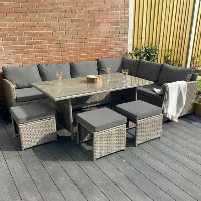 Outdoor Living Knutsford Rattan 9 Seater Garden Dining Set Grey - Wilko - image 1