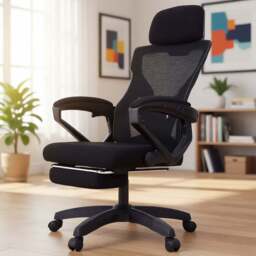 Living and Home Black Mesh High Back Office Chair with Footrest - Size: 128 x 66 x 83cm - Wilko