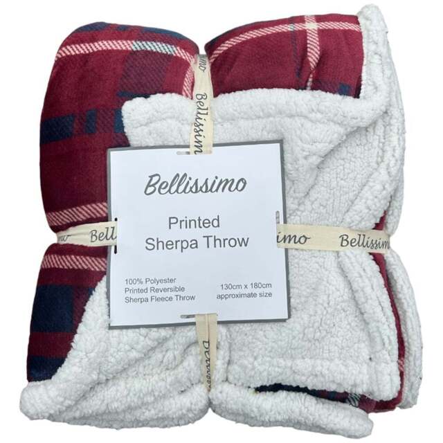 Bellissimo Red Check Soft Fleece Sherpa Throw - Size: 130 x 180cm - Wilko - image 1