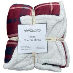 Bellissimo Red Check Soft Fleece Sherpa Throw - Size: 130 x 180cm - Wilko - thumbnail 1