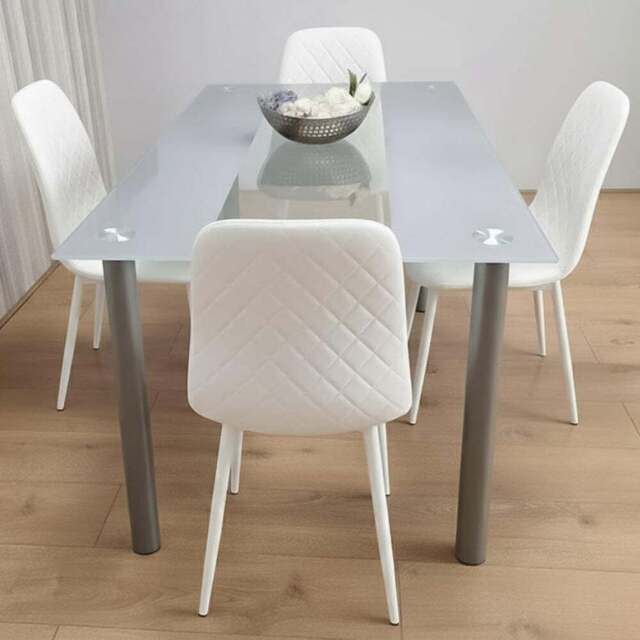 Portland Kosy Koala 4 Seater Modern Gem Pattern Glass Dining Set Grey and White - Wilko - image 1