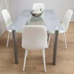 Portland Kosy Koala 4 Seater Modern Gem Pattern Glass Dining Set Grey and White - Wilko - thumbnail 1