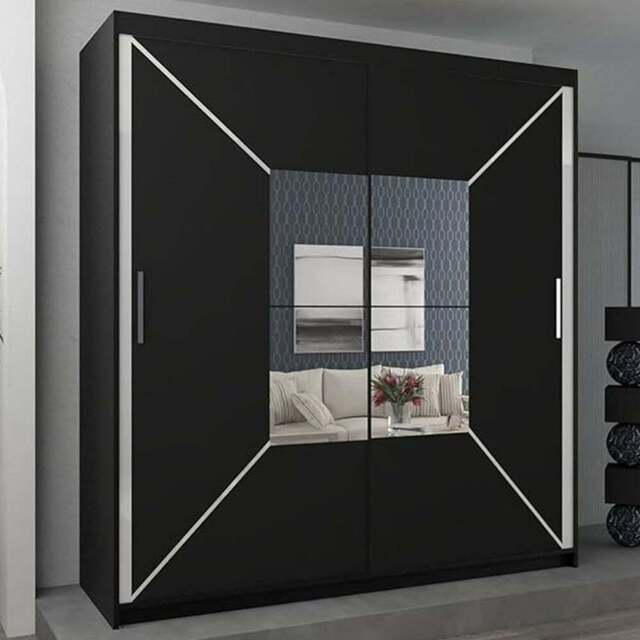 Sliding Wardrobes 4U Nicole 2 Door Black Mirrored Wardrobe 120cm - Wilko - image 1