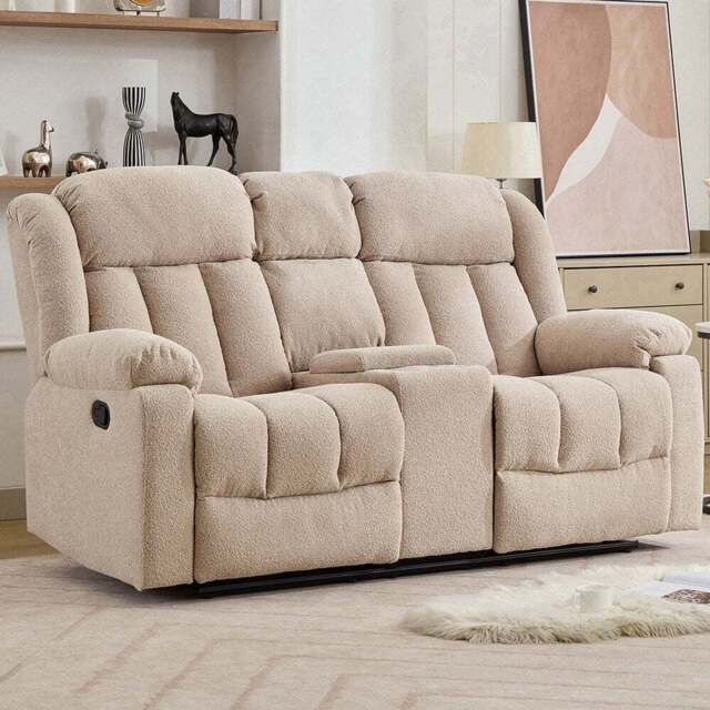 Artemis Home Lovell 2 Seater Light Brown Boucle Manual Recliner Sofa with Centre Console - Wilko - image 1
