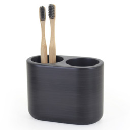 Noir Zen Wood Toothbrush Holder - Black - Wilko