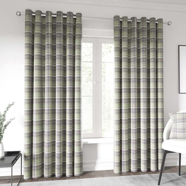 Helena Springfield Harriet Woven Lined Grape and Linen Eyelet Curtains 168 x 183cm - Size: W 168 x D 183cm - Grape/Linen - Wilko - image 1