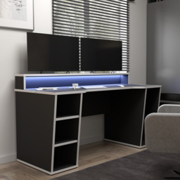 Florence Tezaur 4 Shelf Black LED Gaming Desk with White Trim - Furniture To Go - Wilko - thumbnail 6