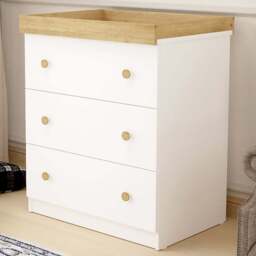 Shefa 888 3 Drawer White and Oak Kids Changing Dresser - Size: 92 x 80 x 50cm - Wilko