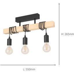 EGLO Townshend Metal and Wood Black 3 Light Pendant - Size: 55 x 10.5 x 26.5cm - Wilko - thumbnail 5